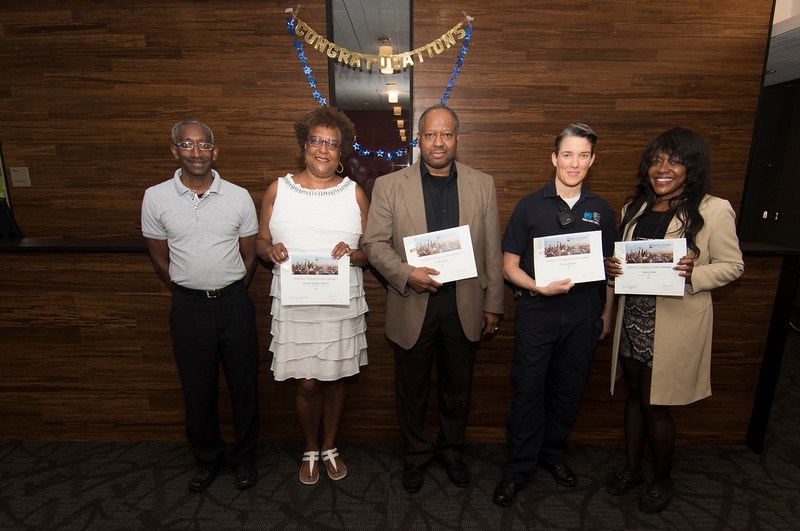 Annie John, Brian Kirk, Marian Lyles, Sharon Spence-Wilcox, and Tracy Yorker receive awards