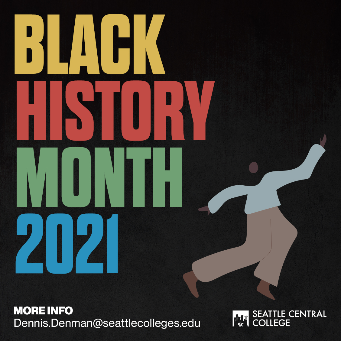 Black History Month graphic, with a figure dancing
