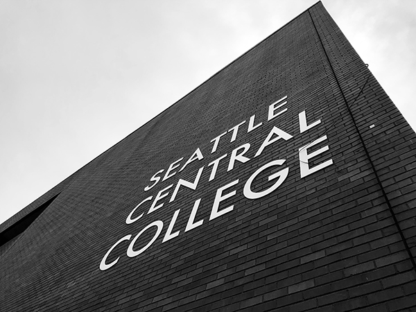 an image of the Seattle Central sign on the south wall of campus