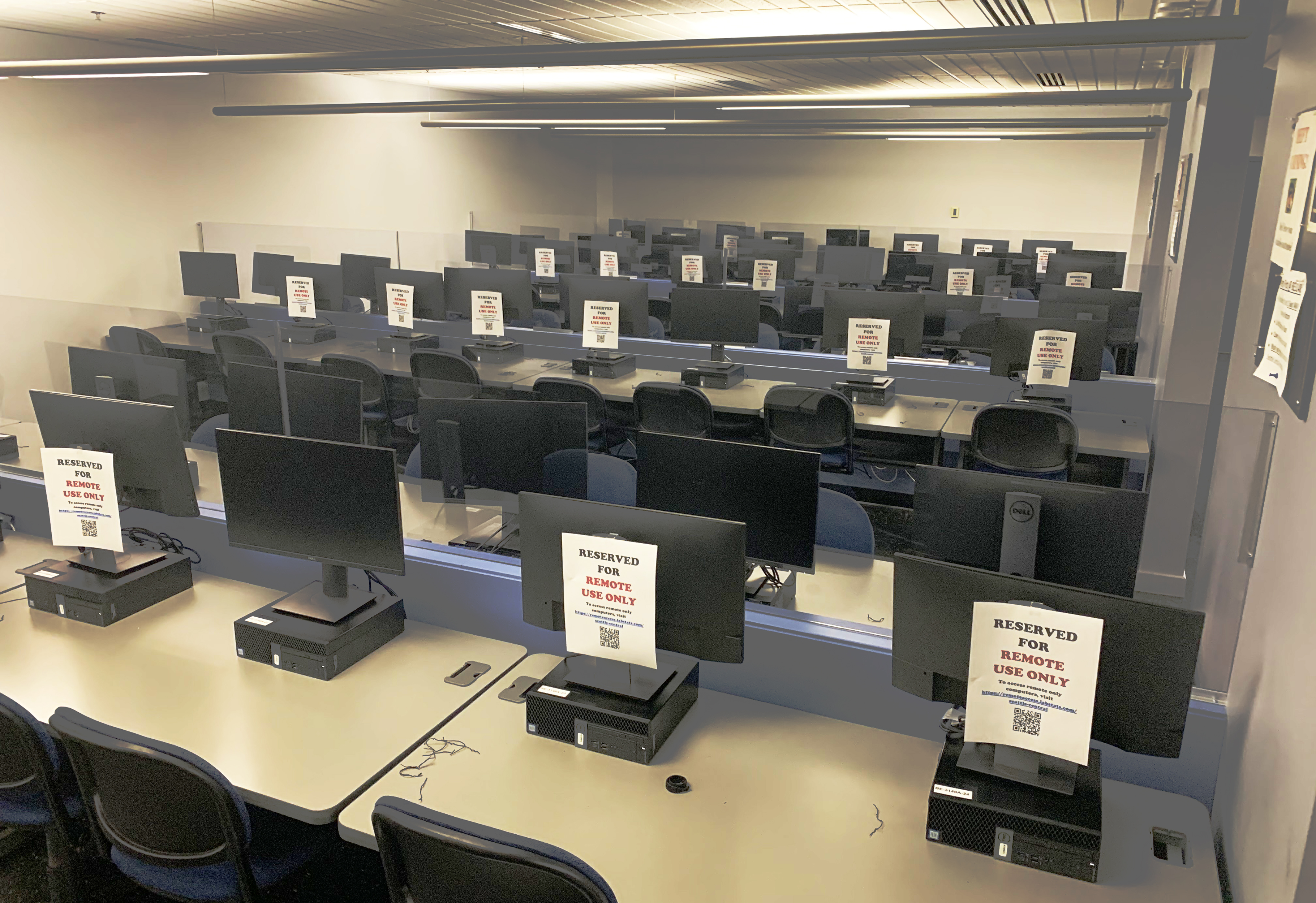 A computer lab equipped with clear separations