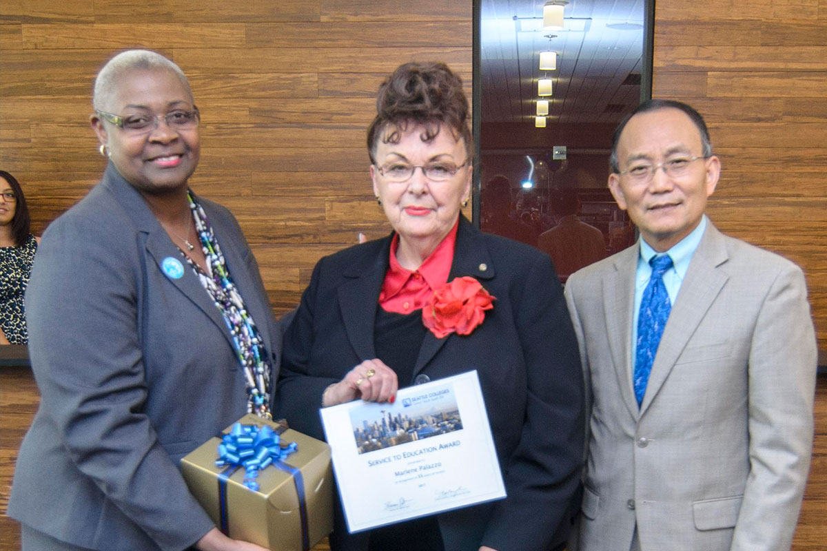 marlene palazzo with seattle central president edwards lange and chancellor pan