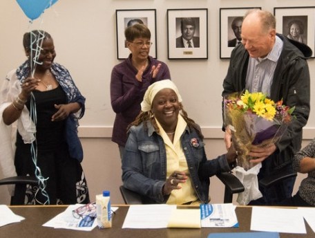 Seattle Central counselor Kimberly McRae receives an award