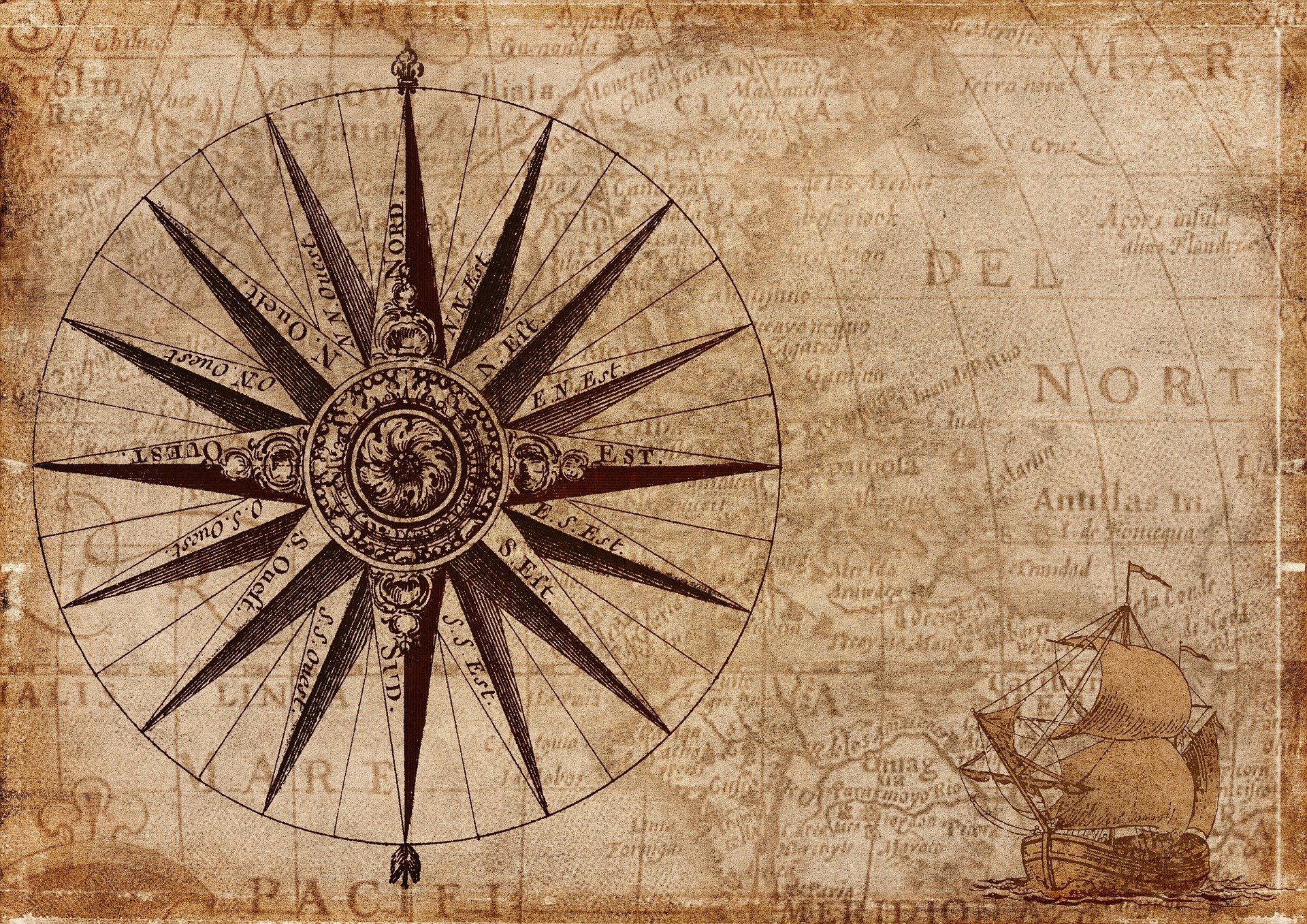 An old map with a compass rosette