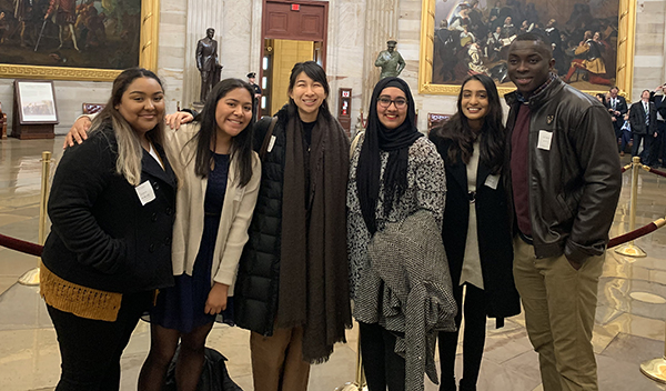 student leaders pose in the Capitol in Washington DC