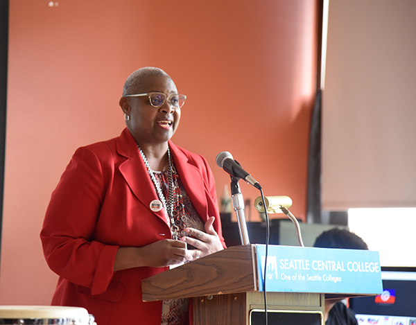 Dr Sheila Edwards Lange speaks at the Juneteenth celebration