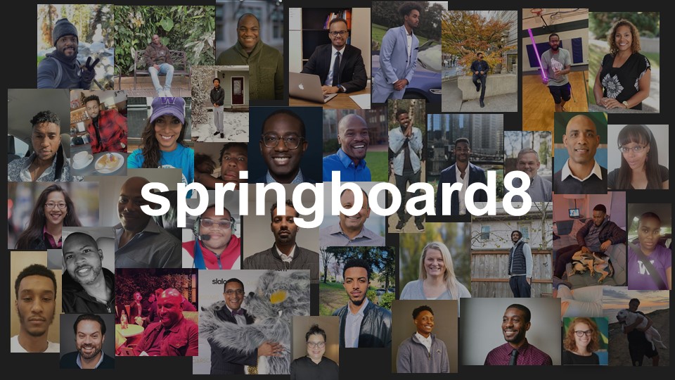 A mosaic image of Springboard8 students and coaches