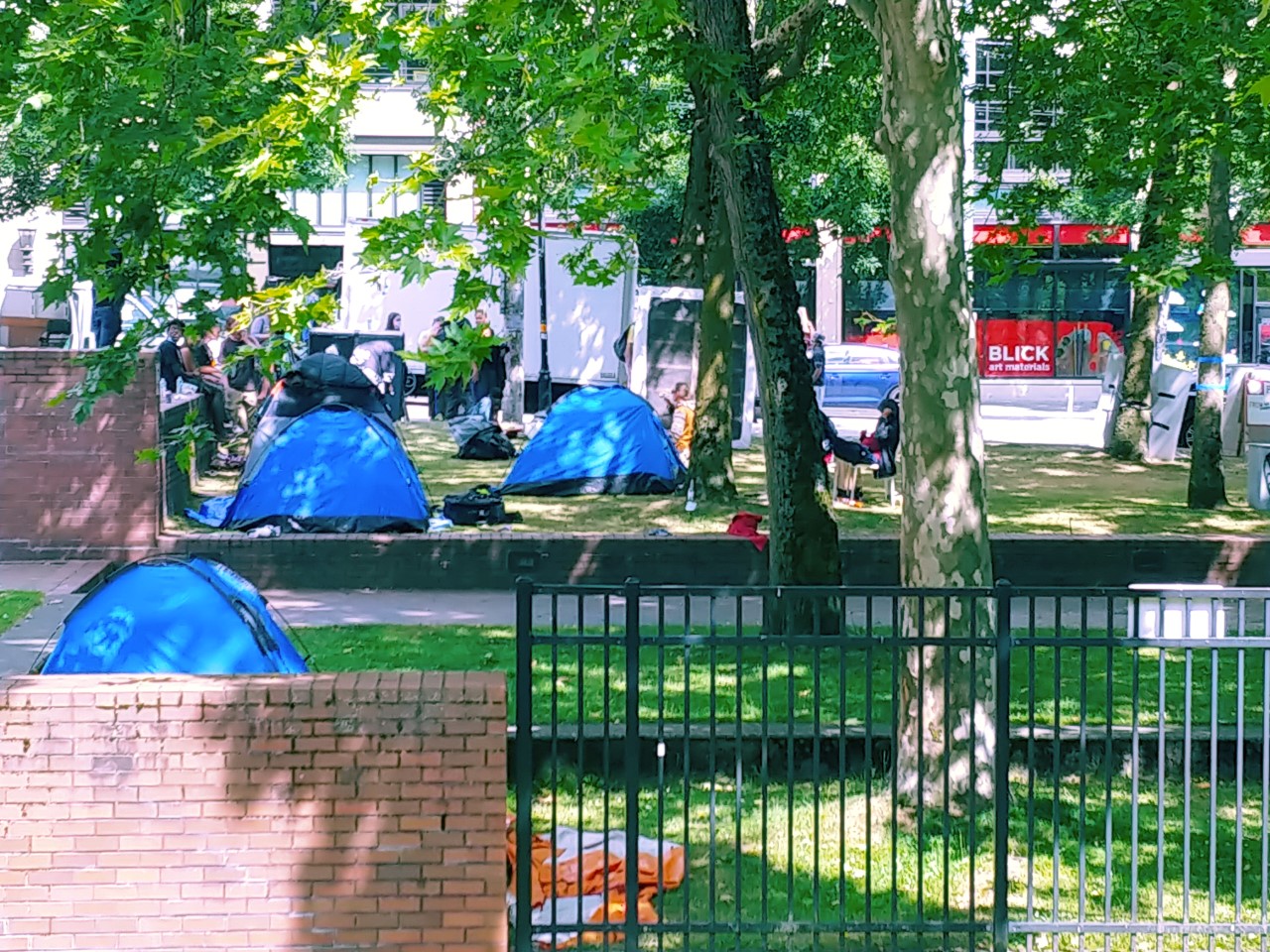 Campers ilegally set up tents on the south plaza